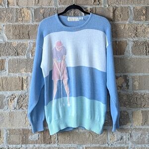 VTG 80’s Quantum Sportswear Golf Sweater Patchwork Pastel Woman Golfer Medium